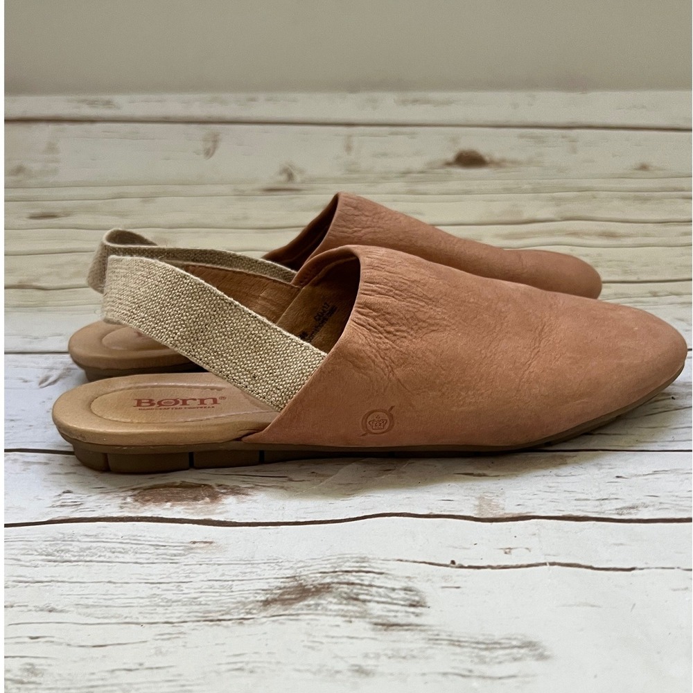Born Slingback Flats Tan Leather Elastic Strap F39498 Size 10M